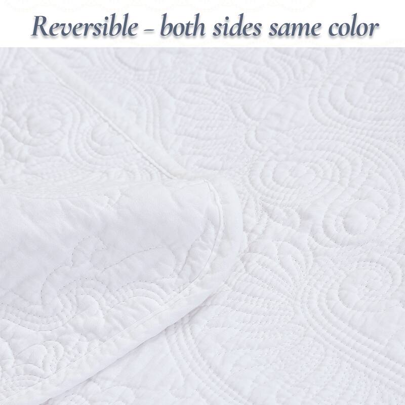 Cozy Line Classic Orient Damask Medallion Stitch Solid White Cotton 3 Piece Reversible Quilt Bedding Set