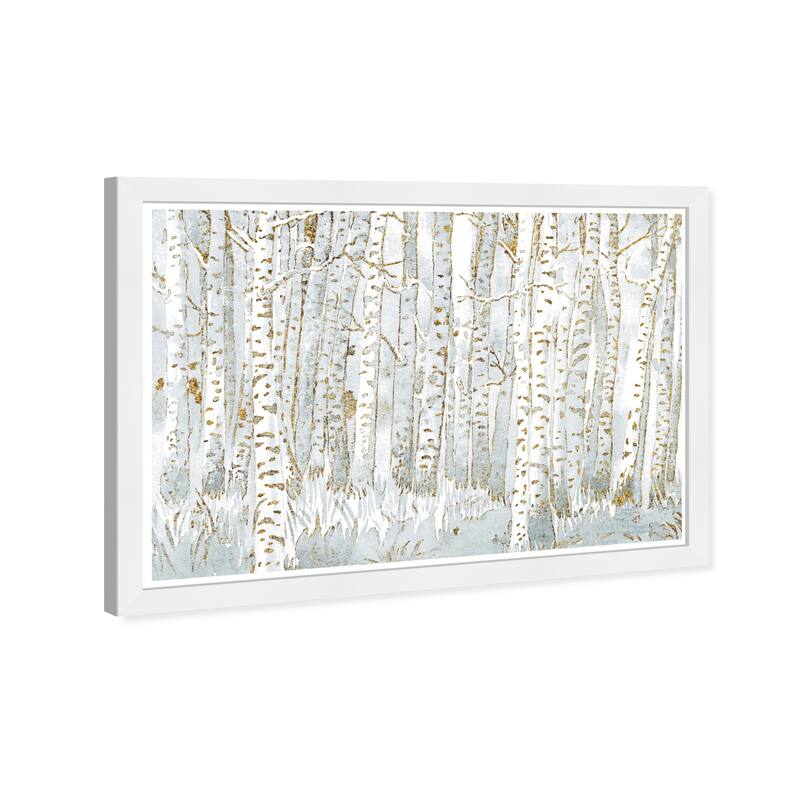 Wynwood Studio Prints Nature and Landscape Aspen Trees Day White and Metallic Gold Modern & Contemporary Wall Art Canvas Print