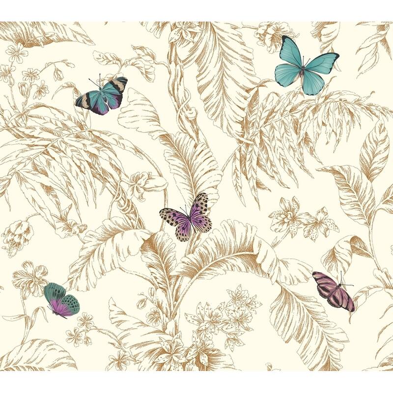 Butterflies Papillon Wallpaper 27 in. x 27 ft. 60.75 sq.ft. - 7 in. x 27 ft. = 60.75 sq.ft. - gold/blue/purple