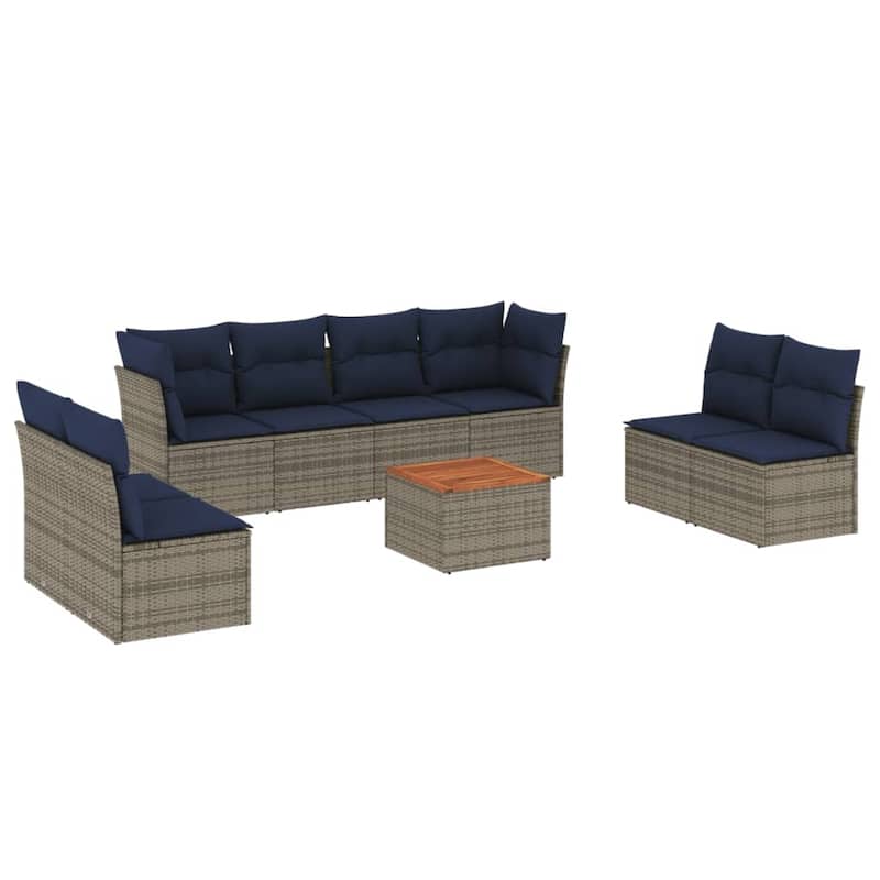 vidaXL 9 Piece Patio Sofa Set with Cushions Gray Poly Rattan - 24.4" x 24.4" x 27.2"