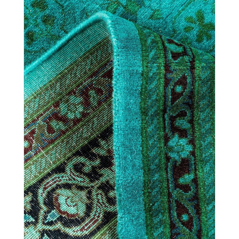 Overton Hand Knotted Wool Vintage Inspired Modern Contemporary Overdyed Blue Runner Rug - 2' 7" x 12' 4"