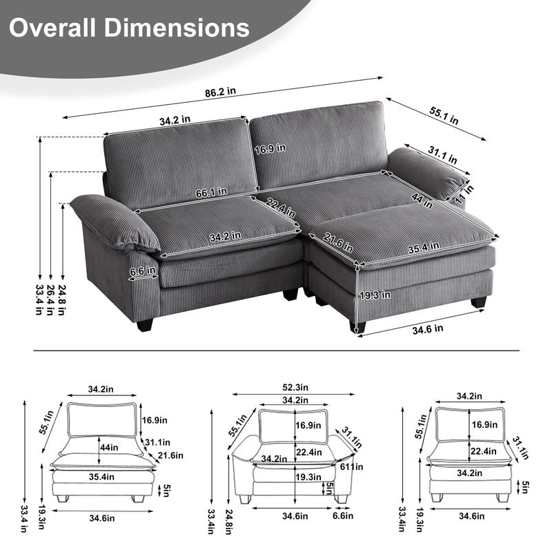 217*141*85 Chenille Two-Seater With Footstool Double Bag Indoor Double Sofa - 2+1