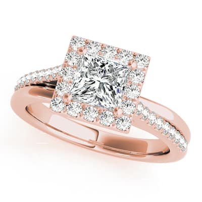 Auriya 14k Rose Gold Lab Grown Princess Diamond Halo Engagement Ring 0.50 to 5.00 ct. tw. (F-G VS)