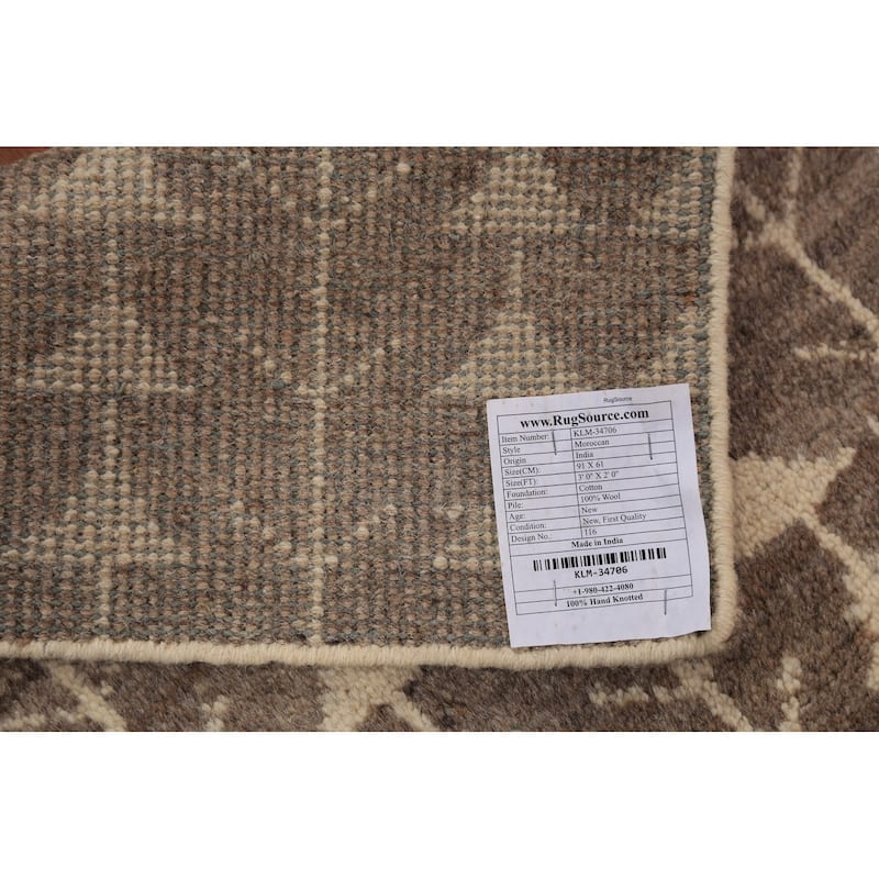 Brown Moroccan Oriental Foyer Rug Handmade Geometric Wool Carpet - 2'0"x 3'0"