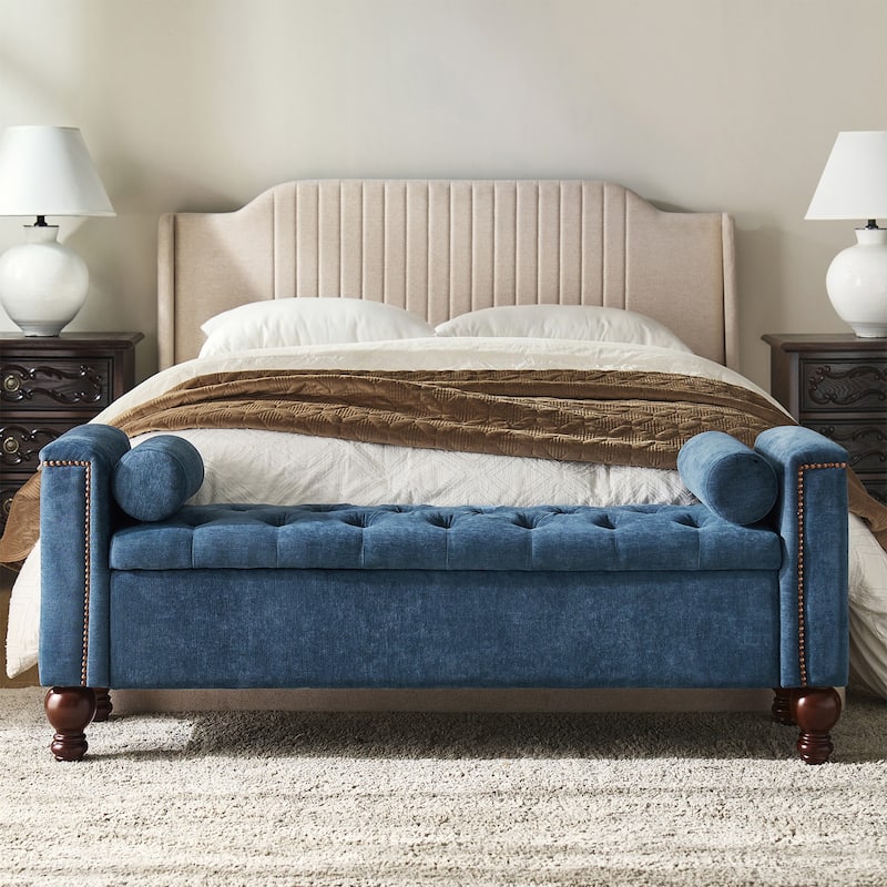 Poncio Storage solid wood legs Bench by HULALA HOME - NAVY