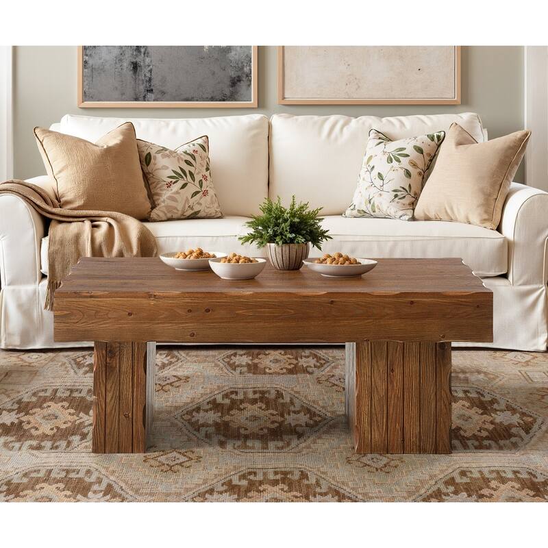47 Inches Farmhouse Coffee Table, Solid Wood Center Tables