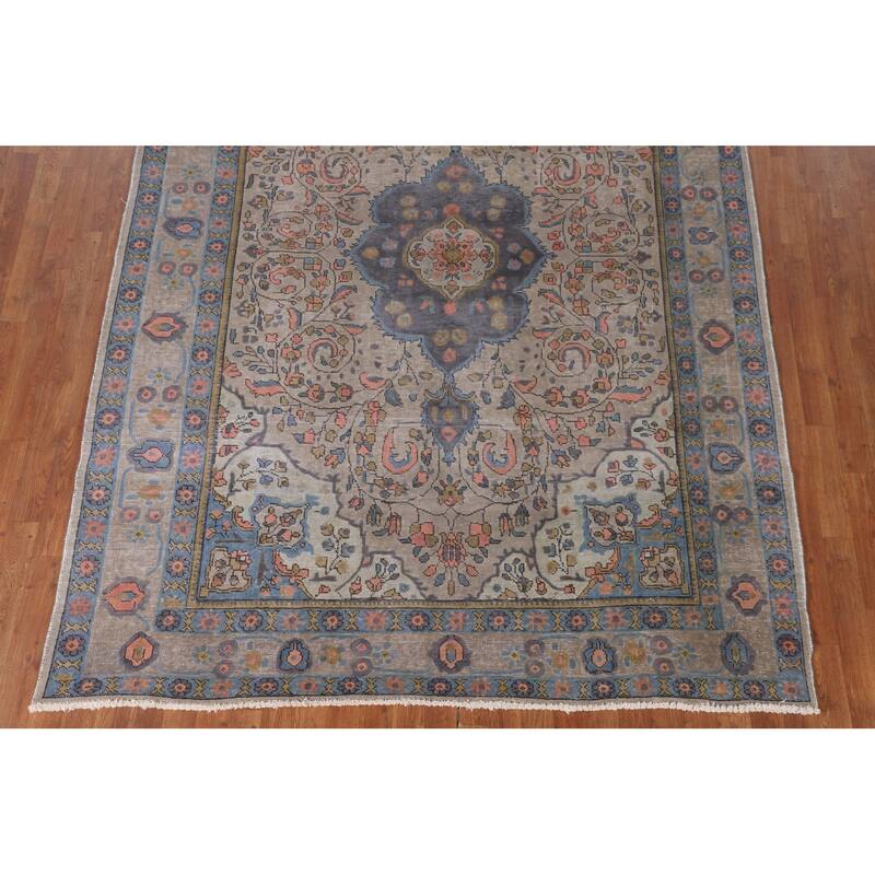 Distressed Over-Dyed Tabriz Persian Vintage Rug Handmade Wool Carpet - 6'9"x 9'6"