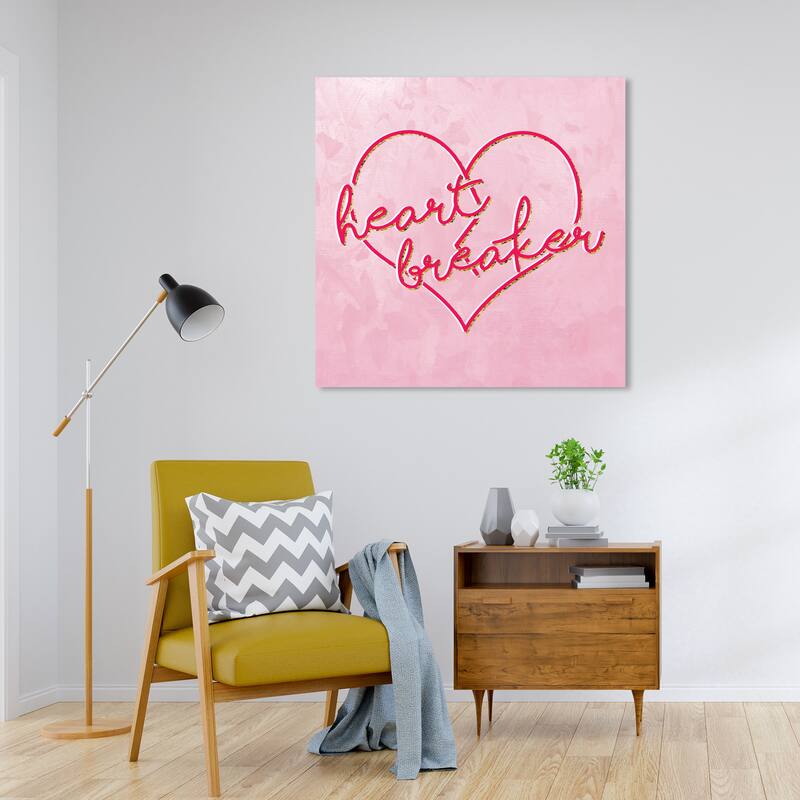 Wynwood Studio Prints Typography and Quotes Heart Breaker Pink and Bohemian & Eclectic Wall Art Canvas Print - 30 x 30