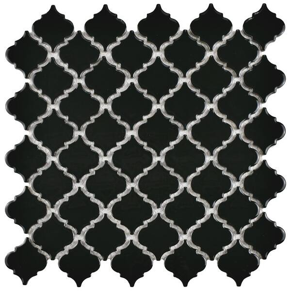 slide 2 of 5, Merola Tile Hudson Tangier Glossy Black 12-3/8" x 12-3/8" Porcelain Floor and Wall Tile