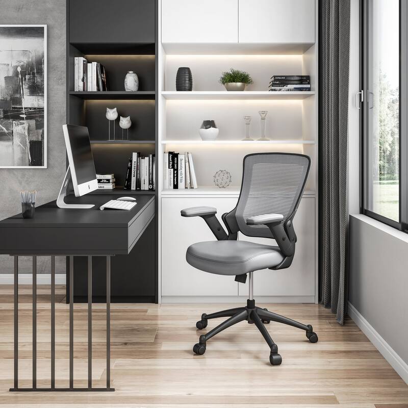 Techni Mobili Mid-Back Mesh Task Office Chair with Height Adjustable Arms, Grey - Gray