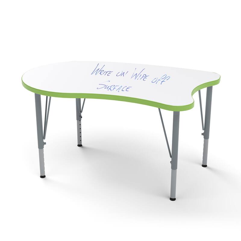 Tot Mate Versa Kids Desk Curve Shape Large Laminate Surface 38.75" x 24" Classroom Table, Write-On/Wipe-Off Dry Erase Top - Adjustable Height 14-23" - Island