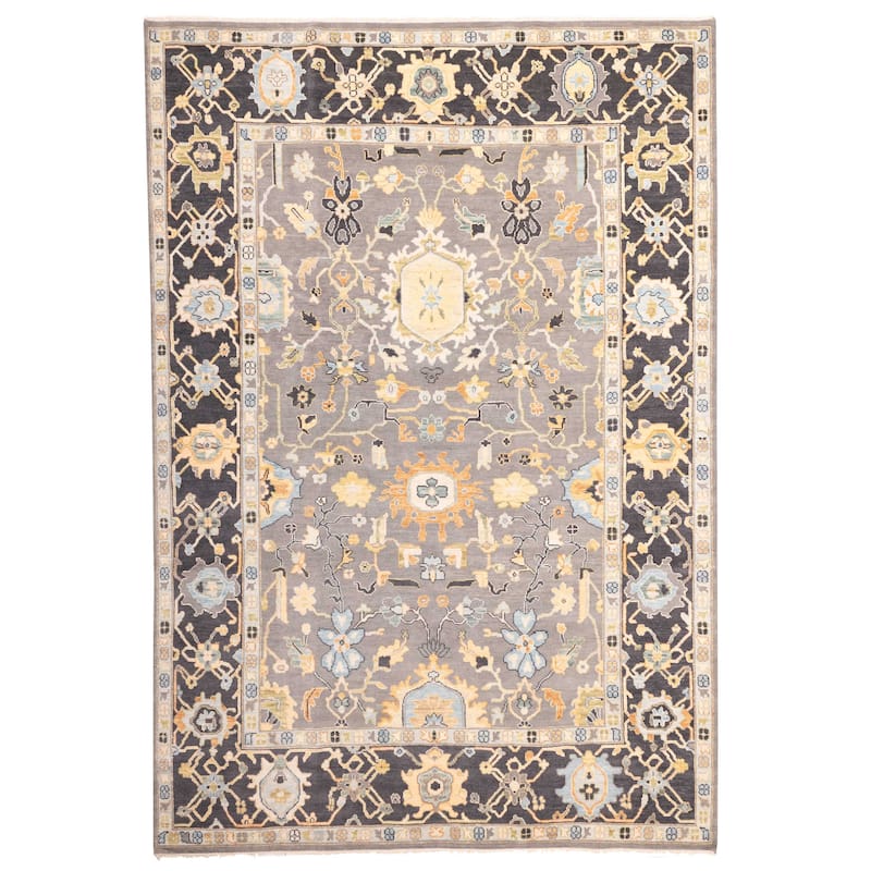 ECARPETGALLERY Hand-knotted Modern Oushak Dark Grey Wool Rug - 10'3 x 14'2
