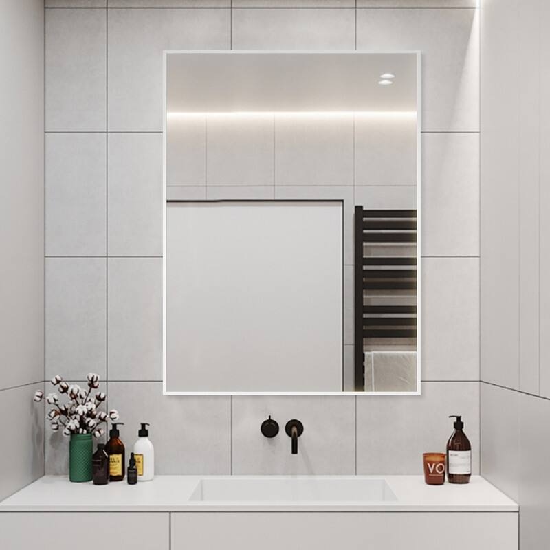 Venta Modern White Framed Wall Bathroom Vanity Mirror with Dual Mounting Brackets