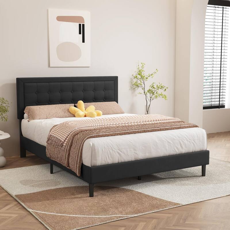 alazyhome Upholstered Platform Bed Frame with Button Tufting Headboard