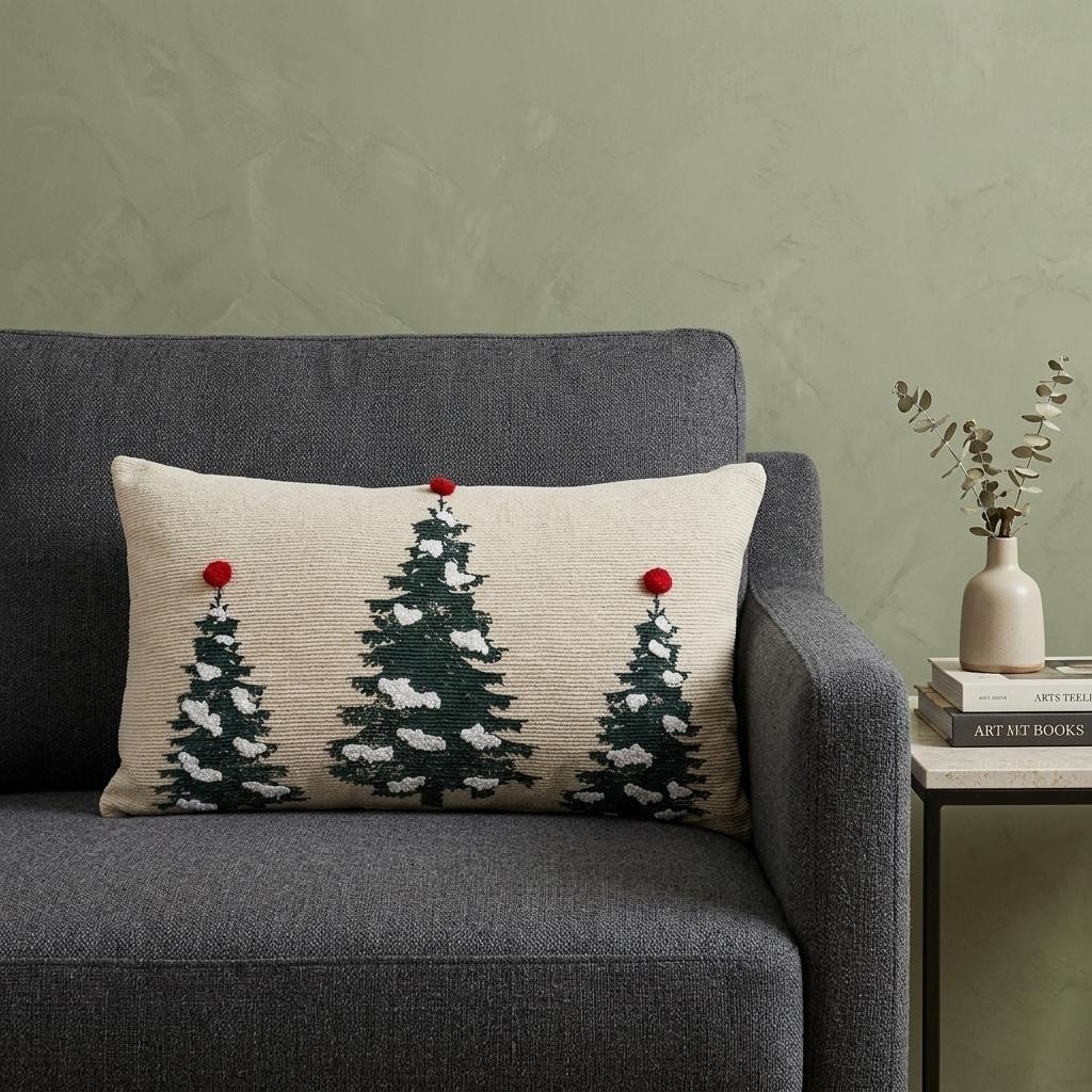HomeRoots 14" X 24" Red And Green Zippered Cotton Blend Christmas Tree Throw Pillow