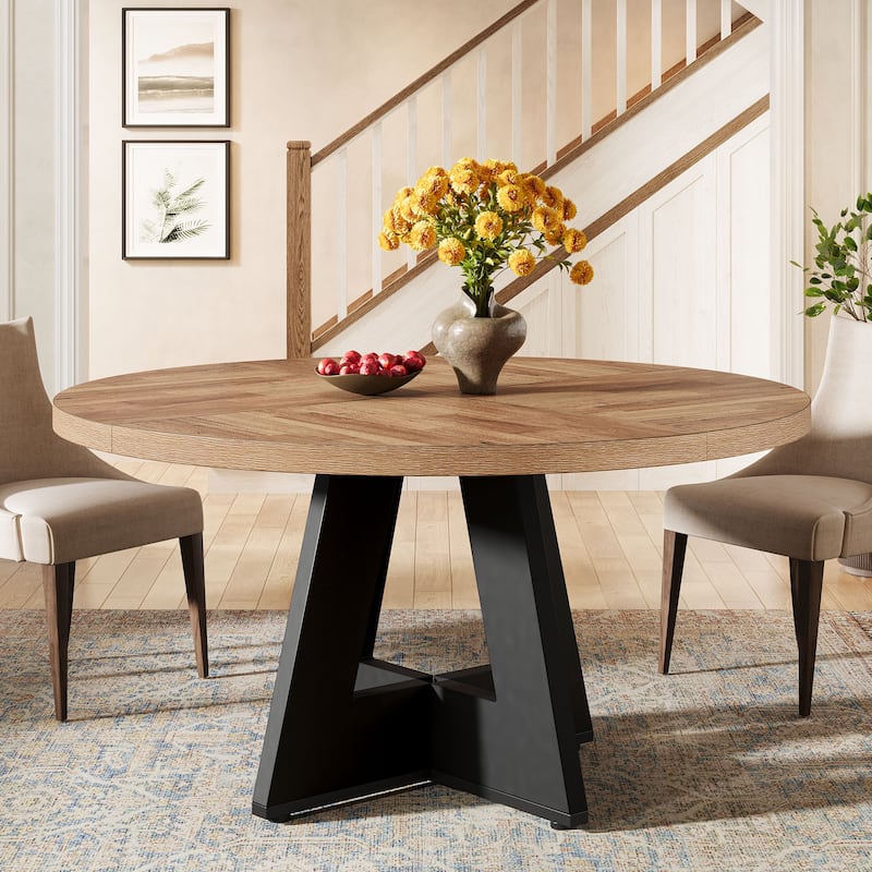 47 Inch Round Dining Table for 4, Wood Farmhouse Dinner Dinning Table for Kitchen Dining Living Room