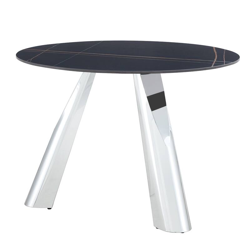 42" Luxury Sintered Stone Table 0.45" Durable Top 6" Steel Legs,350lb Capacity,Stain/Heat-Resistant Black Veined Surface
