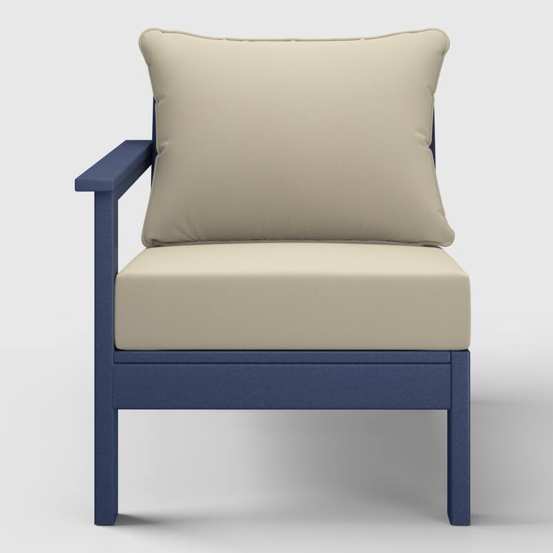 Birchwood All Weather HDPE Outdoor Patio Deep Seating Navy Blue Left Arm Facing Chair With Cushions (1-Piece)