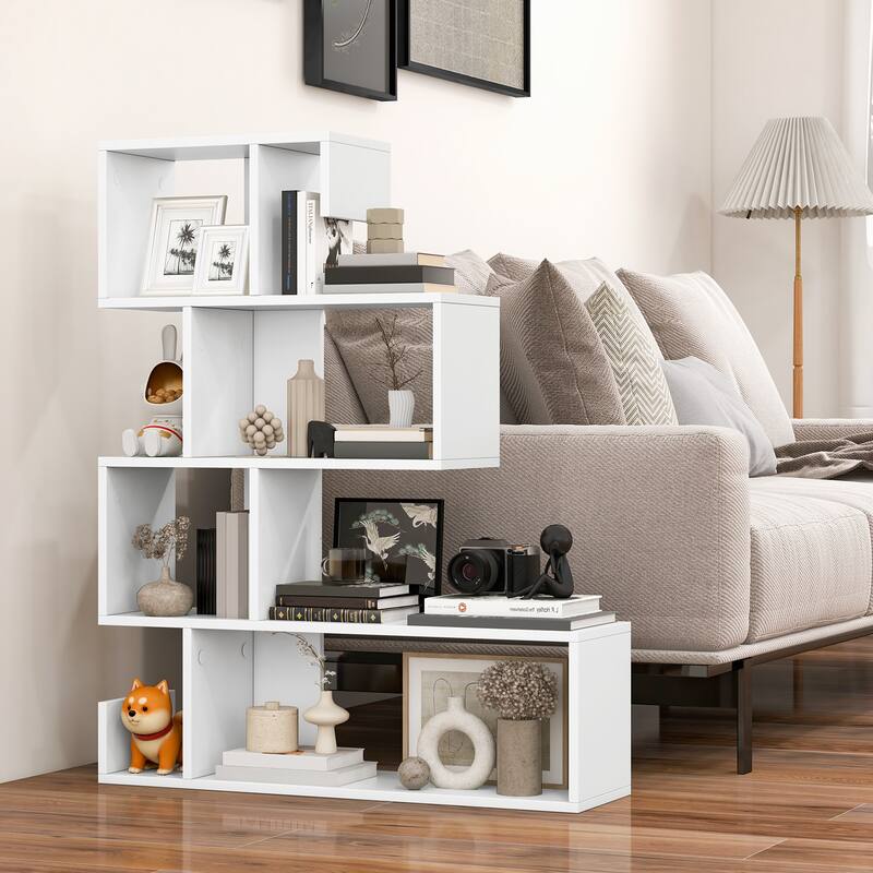 Modern Freestanding S-Shaped Geometric Bookshelf with Vertical Storage for Books and Decor - 31.5" x 8.5" x 39.5" (L x W x H)