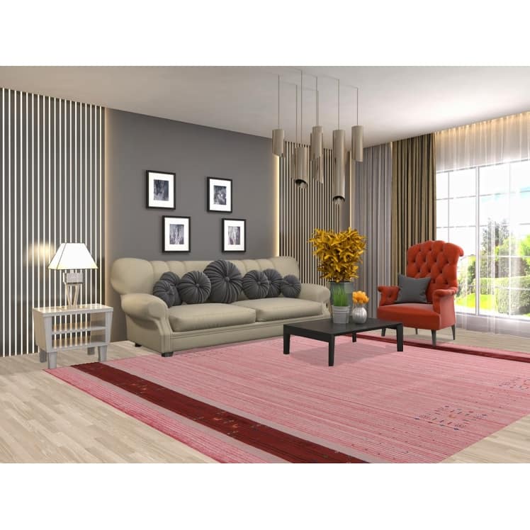Striped Pink Gabbeh Indian Area Rug Hand-Knotted Wool Carpet - 8'2" x 9'11"