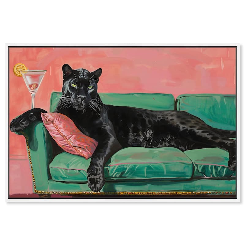 Lounging Panther Canvas by Art Remedy - White - 24" x 16"