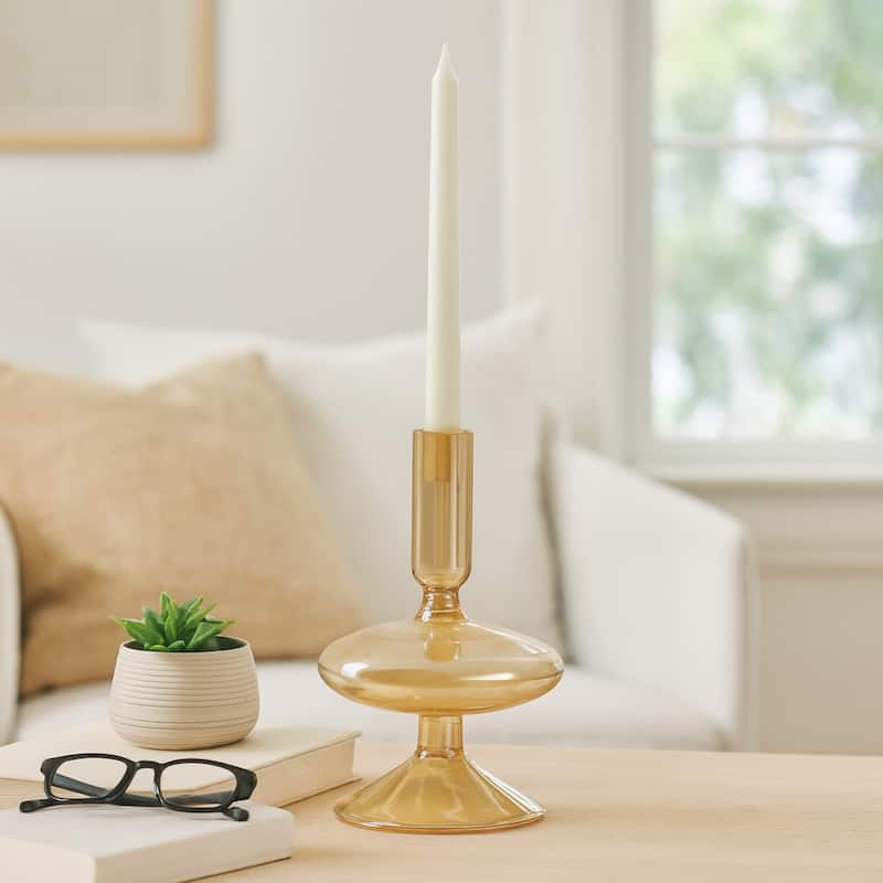 Sculptural Glass Candle Holder with Rounded Accent Base - Modern Tabletop Candle Holder for Any Room