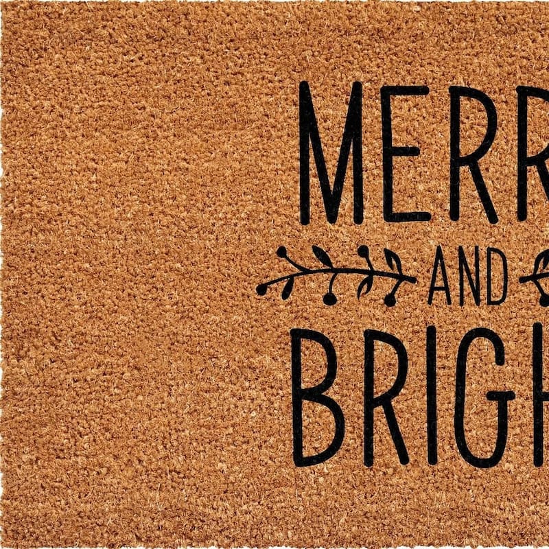HomeRoots 17" X 29" Brown And Black Christmas Merry and Bright Outdoor Coir Door Mat - 17.00' X '29.00