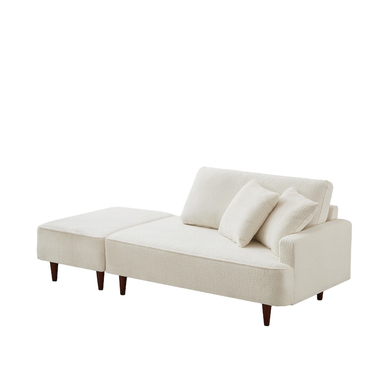 Indoor Chaise Lounge Chair with Ottoman Boucle Upholstered Chaise 2 Throw Pillows Included for Living Room Bedroom