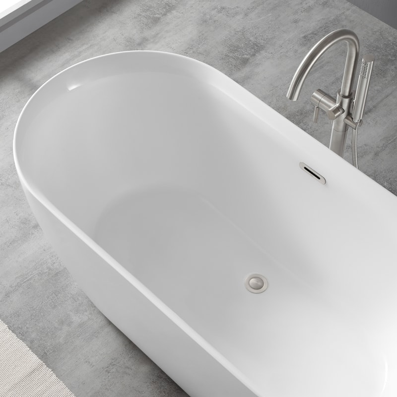 OVE Decors Ayago 59 in. Seamless White Acrylic Freestanding Oval Bathtub