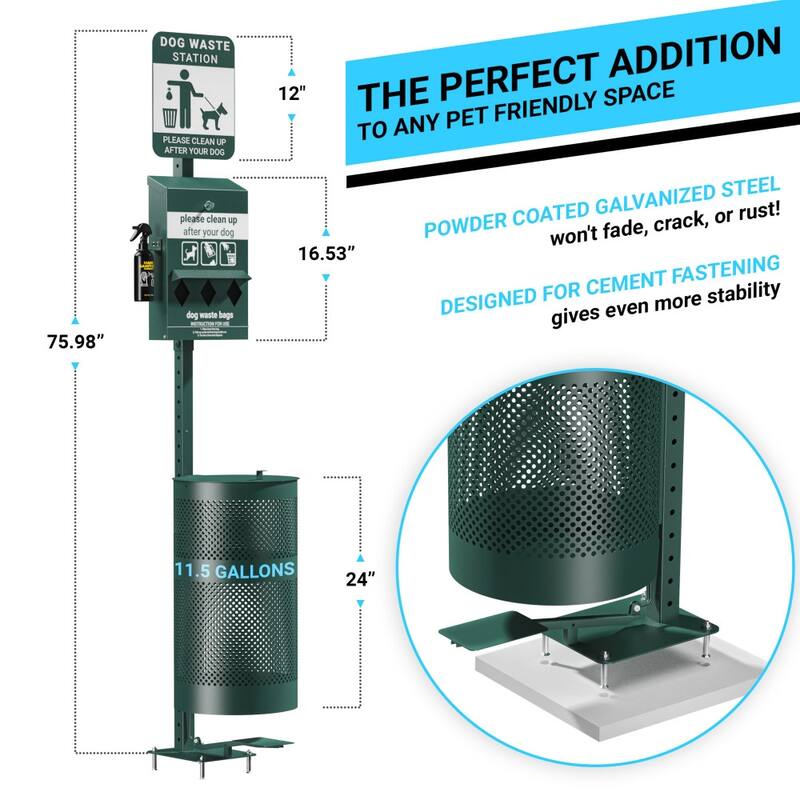 Pet Waste Station-Pull Out Bag Dispenser-Sanitizer Bottle-Pedal Trash Can