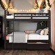 preview thumbnail 1 of 18, Wood Twin over Twin Bunk Bed with Ladder and Two Drawers, Espresso Espresso
