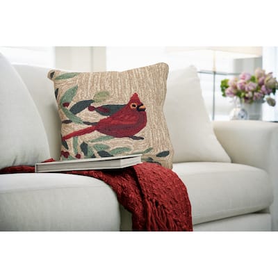 Liora Manne Frontporch Cardinal with Berries Indoor/Outdoor Pillow Natural