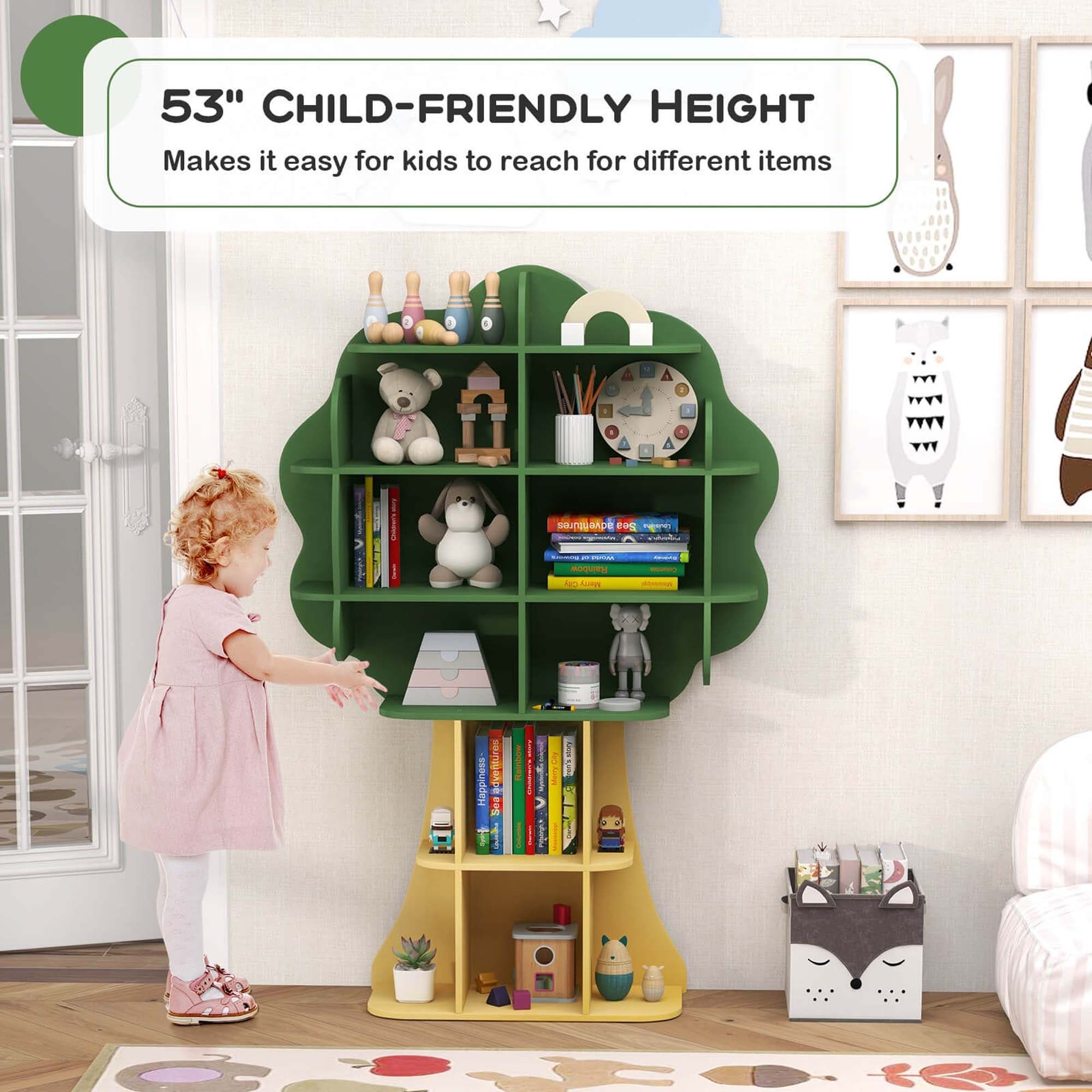 Costway Tree Bookcase Kids 6-Tier Toy Storage Organizer with Open