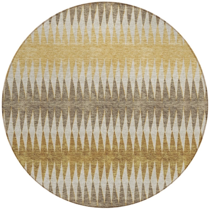 Chocolate And Ivory Round Striped Washable Indoor Outdoor Area Rug - 8' Round