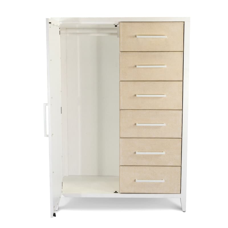 Miramar Woven Mirrored Door Chest Sand and Stark White Finish