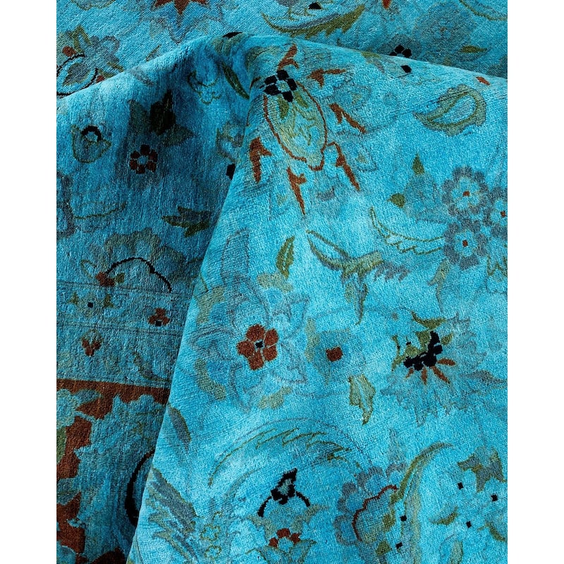 Overton Hand Knotted Wool Vintage Inspired Modern Contemporary Overdyed Blue Area Rug - 10' 3" x 14' 3"