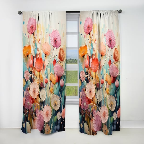 slide 2 of 9, Designart "Pink And Orange Charming Spring Meadows" Abstract Botanicals Curtain - Blackout Abstract Curtain - 1 Panel