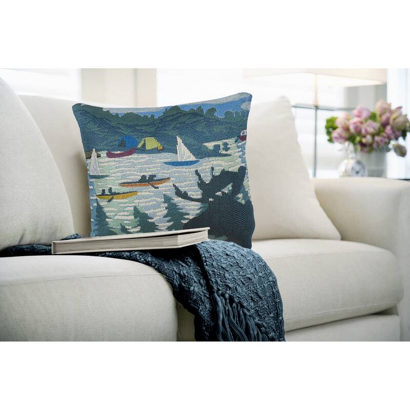 Liora Manne Marina Lake Life Indoor/Outdoor Pillow - 18" x 18" - Polyester - Blue