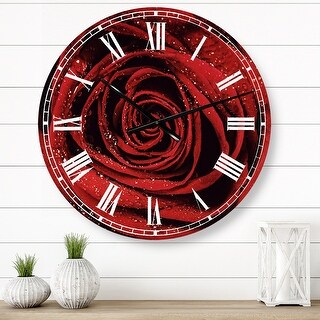 Designart 'Red Rose Petals with Rain Droplets' Oversized Floral Wall CLock