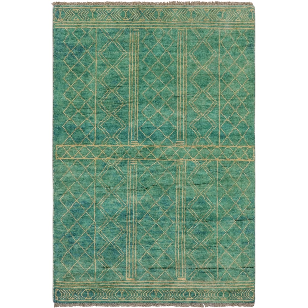 Modern Balochi Castaneda Blue/Beige Hand Knotted Wool Rug - 3'3'' x 5'0''