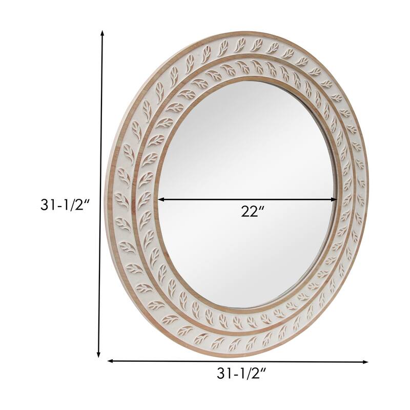 Farmhouse Rustic Wood Carved Frame Mirror，31.5 Inch