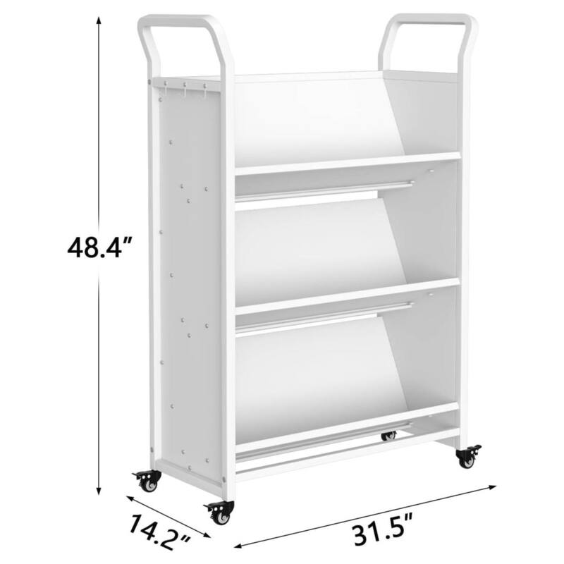 3 Tier Rolling Book Cart with Wheels for Home, Office - N/A