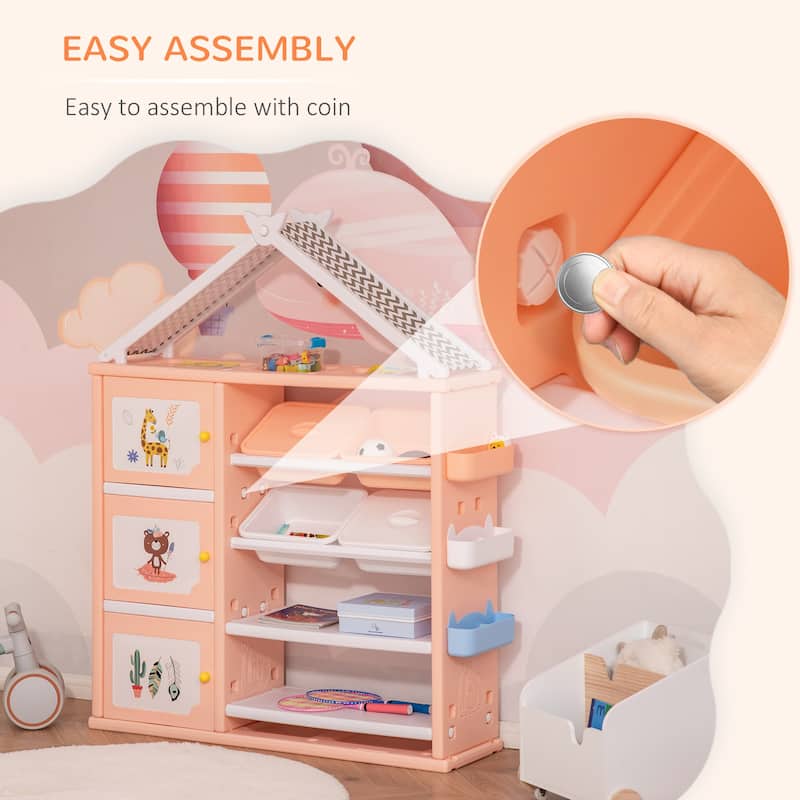 Qaba Toy, Clothing, and School Supplies Kids Storage Organizer Cabinet for Kids Bedroom Storage and More, Shelves with Bins
