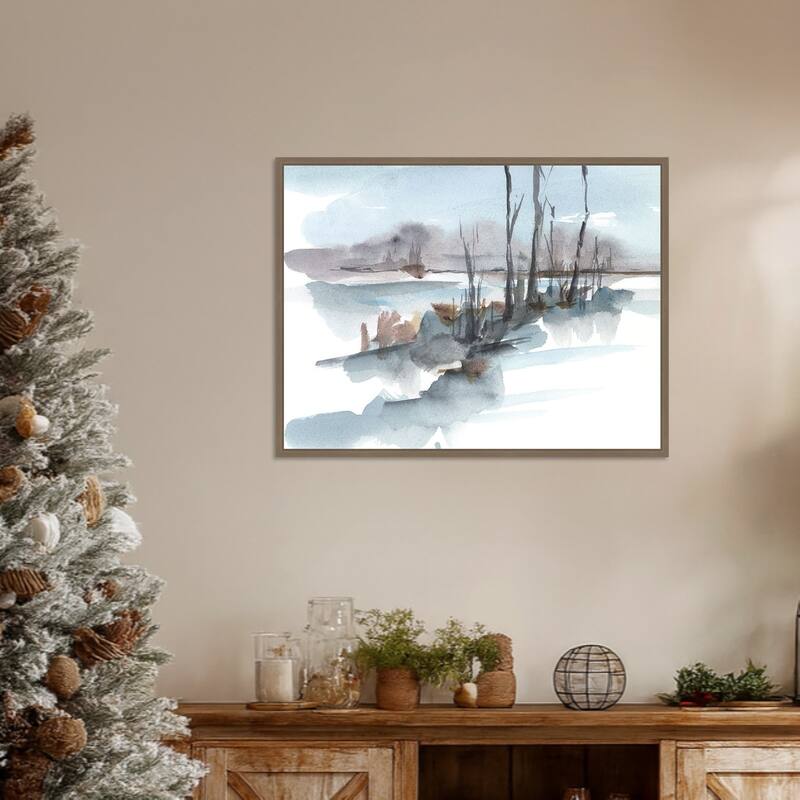 Winter Stream Watercolor I by Ethan Harper Framed Canvas Wall Art Print - Sylvie Dark Gold