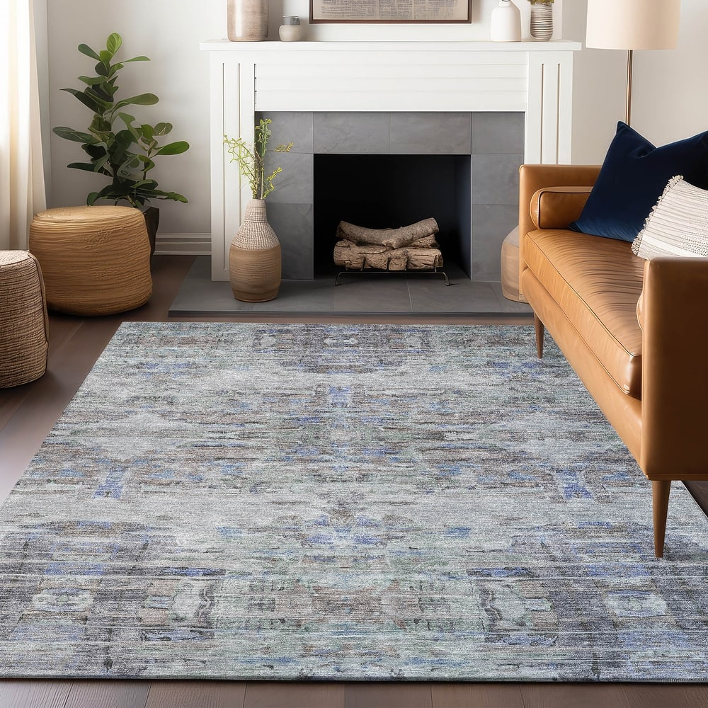 Machine Washable Indoor/ Outdoor Abstract Modern Chantille Rug