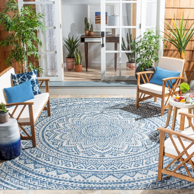 SAFAVIEH Courtyard Fran Mandala Indoor/ Outdoor Waterproof Patio Backyard Rug