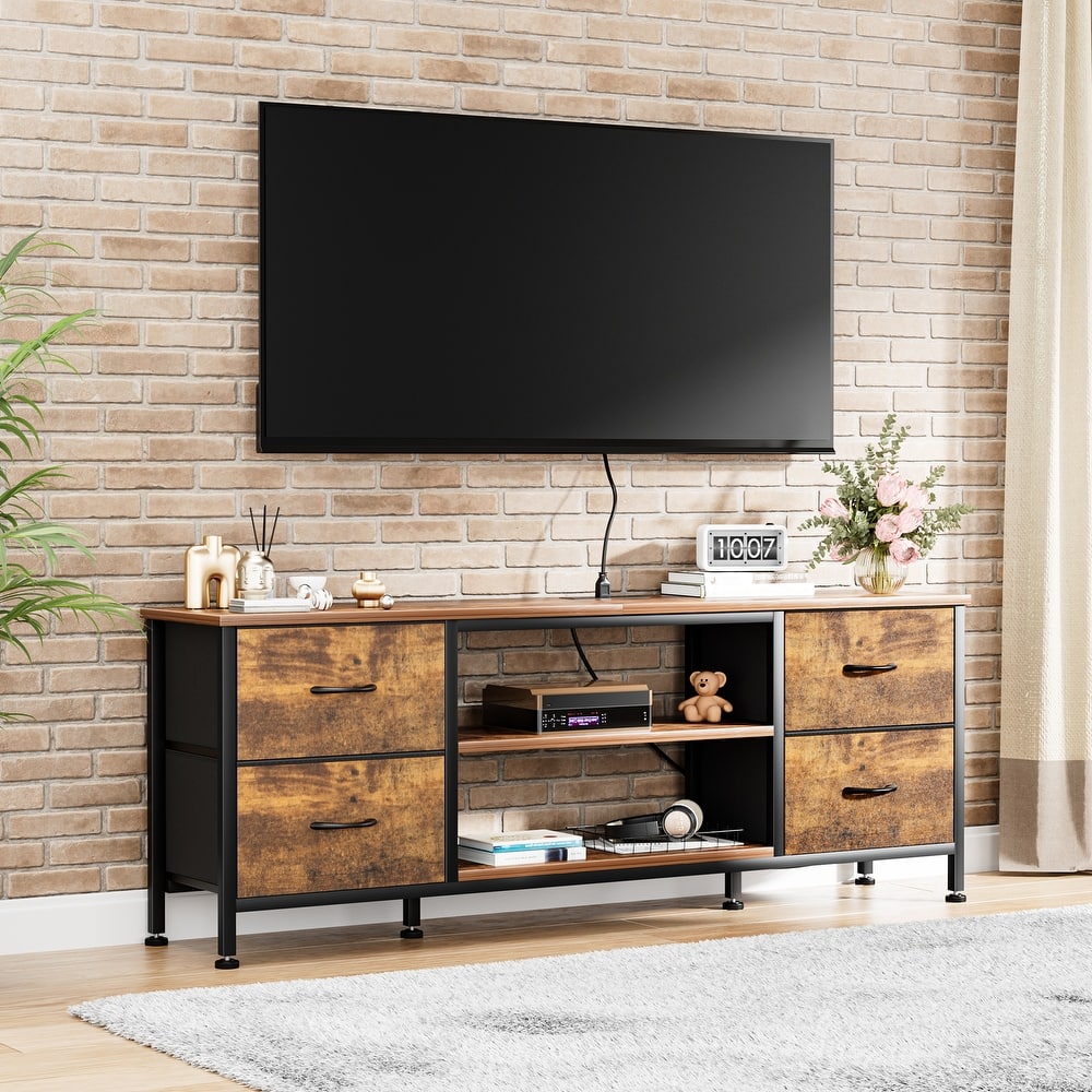 Dresser TV Stand with Power Outlet 4 Fabric Drawers for 60" TV Bedroom