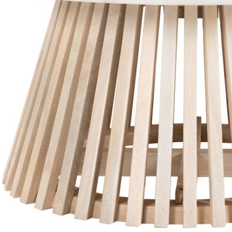 HomeRoots 32" White and Natural Genuine Marble and Solid Wood Round Drum Coffee Table - 32.00 in. x 15.00 in. x 32.00 in.