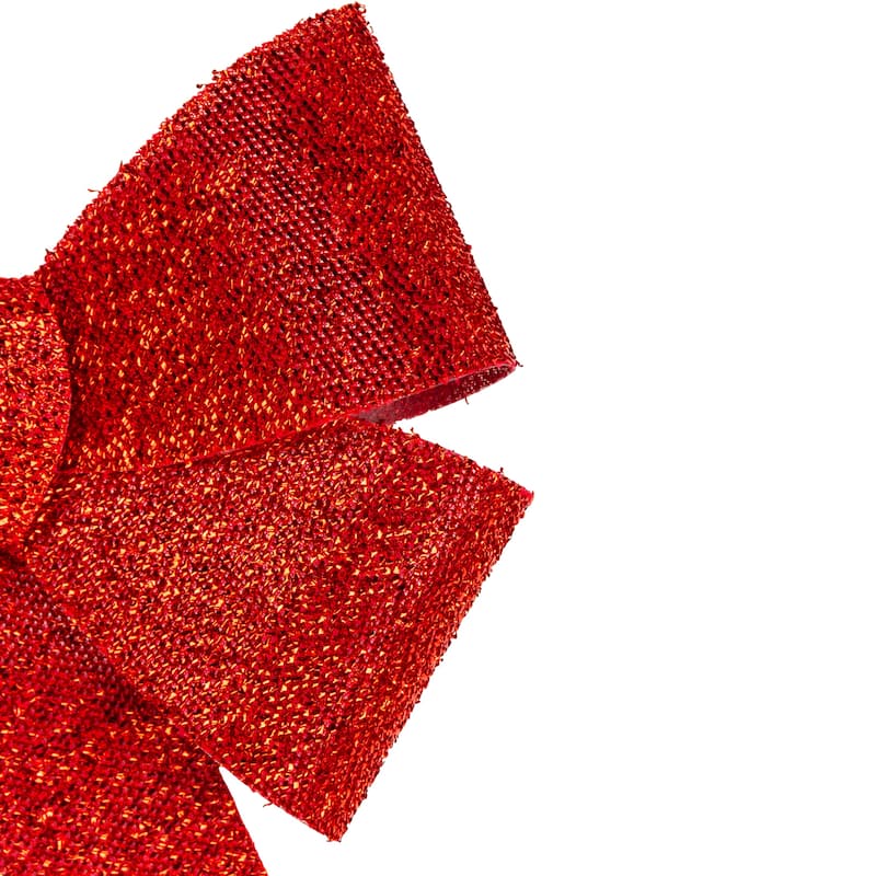 18" Red Tinsel 4-Loop Bow Christmas Decoration