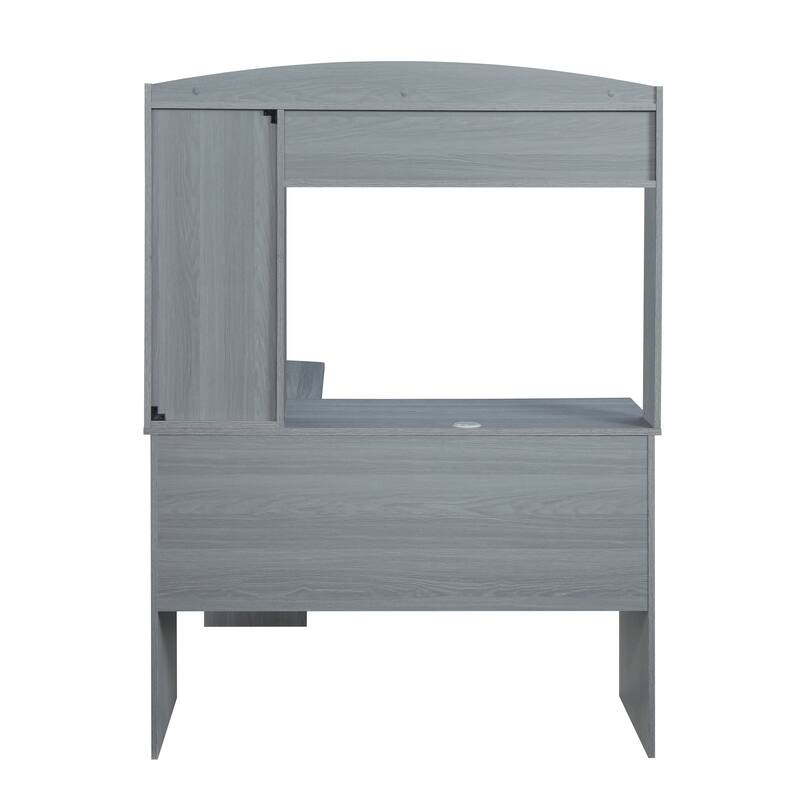 Modern L-Shaped Computer Desk with Storage and Shelves - Gray Color